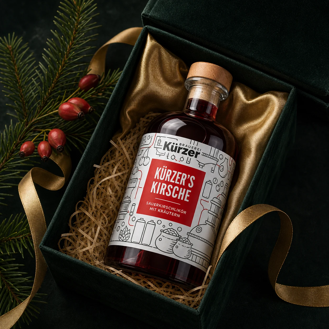 Kürzer's Kirsche in einer grünen Samt-Geschenkbox