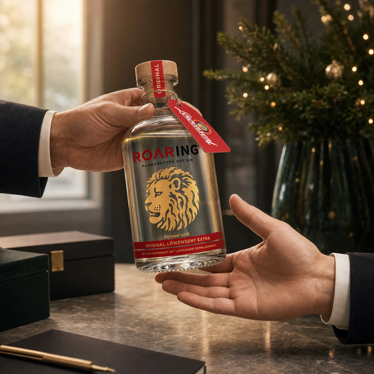 Roaring Gin als hochwertiges B2B-Geschenk im Übergabemoment